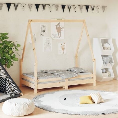 Estructura de cama para colchón de 160x200 cm hecha de madera con acabado  natural VidaXL