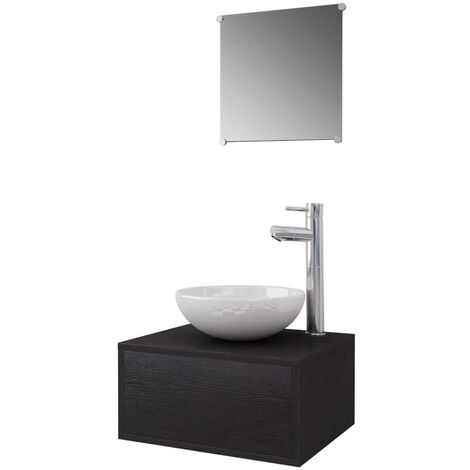 Conjunto de muebles de baño con lavabo y grifo 4 piezas negro vidaXL630171