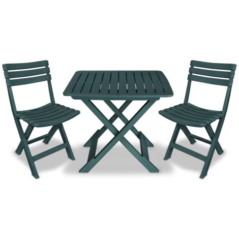Mesa y sillas bistró de jardín plegables 3 pzas plástico verde vidaXL664344