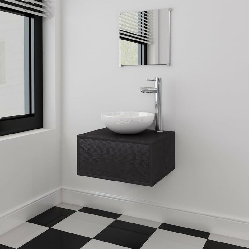 Unico Design Set Mobili per Bagno con Lavandino 4 pz con Rubinetto Nero  40x34x20 cm Magnifico it - Nero55652