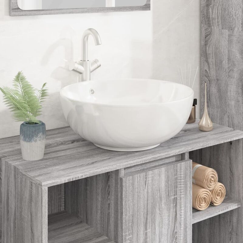 VidaXL Lavandino da Bagno in Ceramica Crema Opaco Rotondo