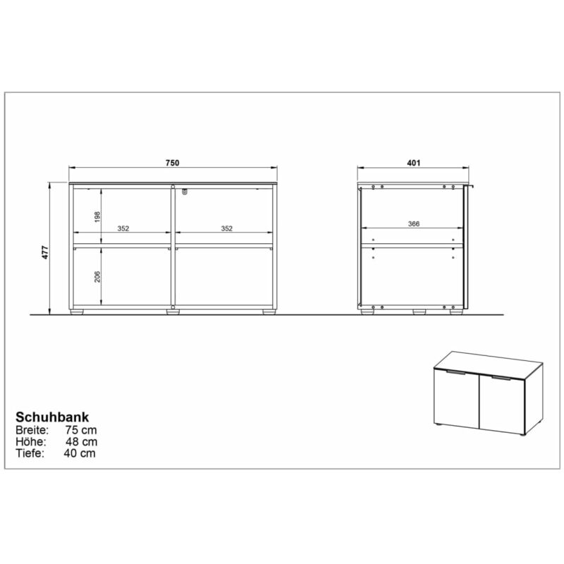 Germania V Scarpiera con panca gw-california 40x75x48cm cachemire e noce  Scarpiere 