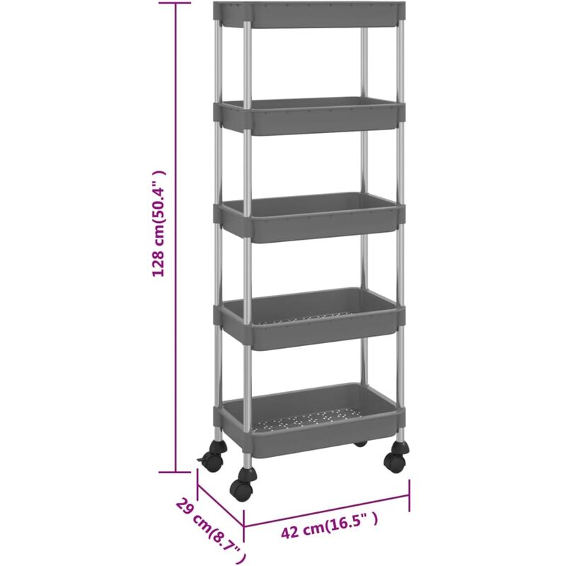 Unico Design Carrello da Cucina 5 Ripiani Grigio 42x29x128 cm Ferro e ABS  42x29x128 cm Magnifico it - Grigio16733