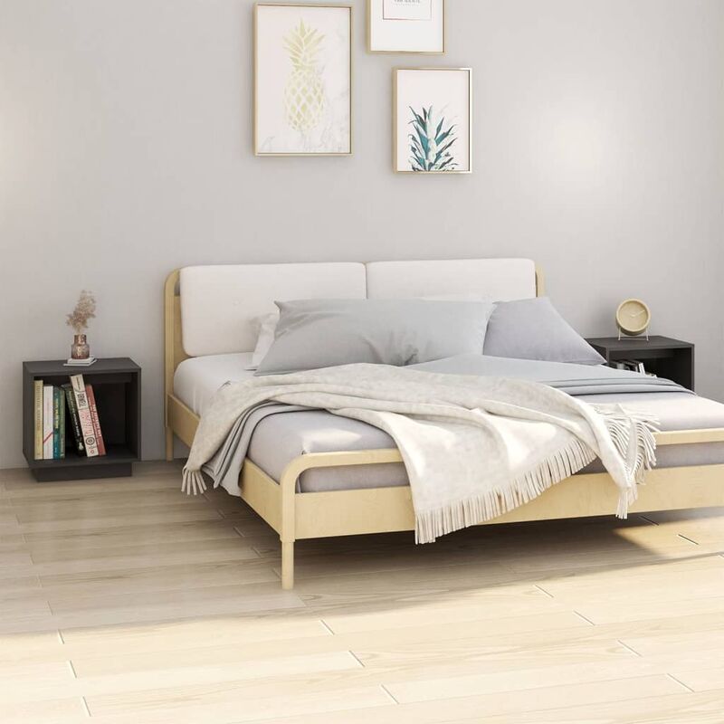 Unico Design Comodini 2 pz Grigi 40x30x40 cm in Legno Massello di Pino  40x30x40 cm Magnifico it - Grigio15189