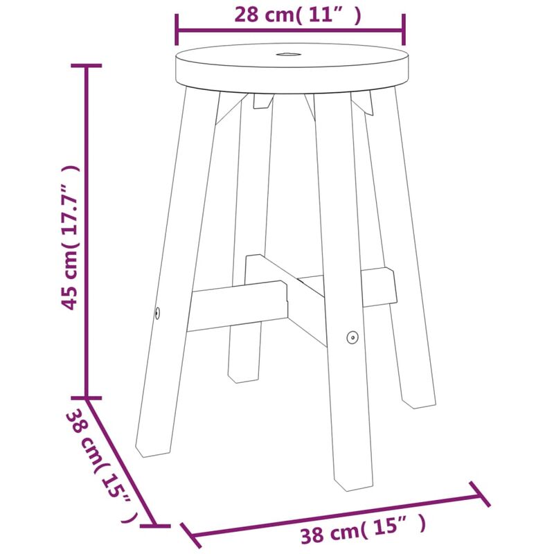 Acacia Stool 45 Sgabello da doccia Sgabello da bagno Tre gambe