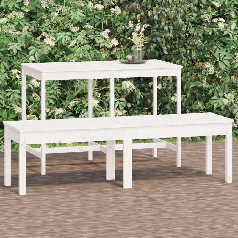 Panca Giardino 2 Posti Bianca 203,5x44x45cm Legno Massello Pino