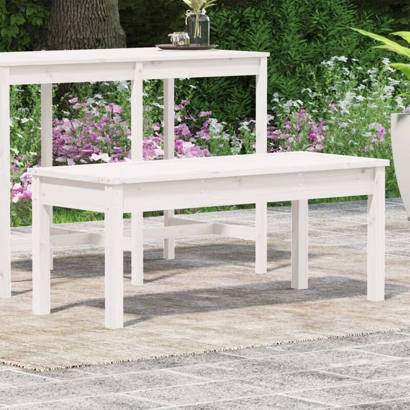 Panca Giardino 2 Posti Bianca 203,5x44x45cm Legno Massello Pino