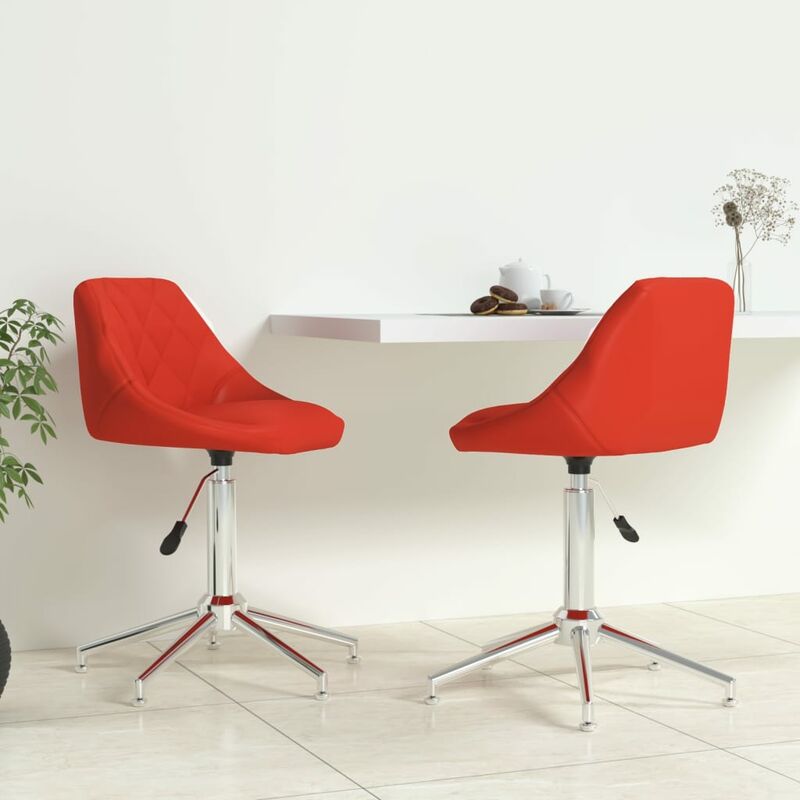 Unico Design Sedie Girevoli da Pranzo 2 pz Rosse in Similpelle  46x44x(67-82,5) cm