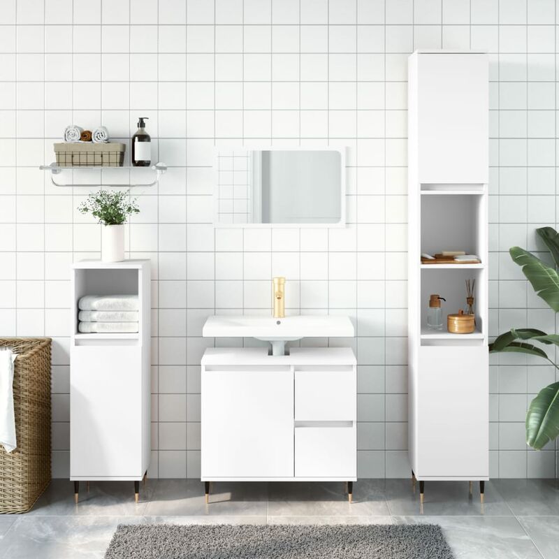 Mobile colonna bagno con portabiancheria e Mobiletto stretto salvaspazio ad  anta singola. Colore Bianco-Naturale L31A170P32 cm BZR74-W SoBuy in 2023