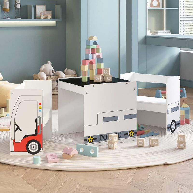 Unico Design Set Tavolo e Sedia per Bambini 3 pz Design Auto Polizia in MDF  48x48x48 cm Magnifico it - Bianco22863