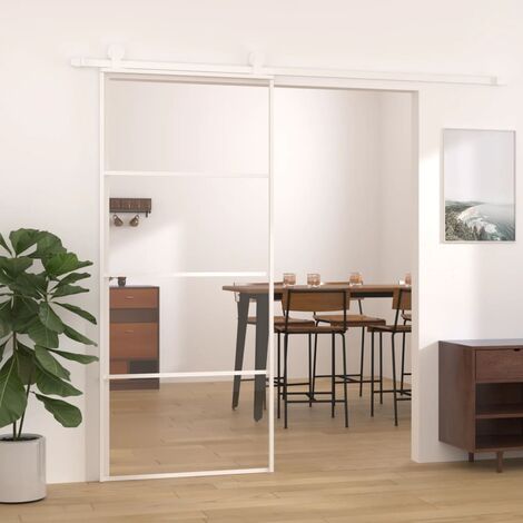 Elegante-Stile Porta Scorrevole in Vetro ESG e Alluminio 90x205cm Bianca  26,25 Kg,per Salone/