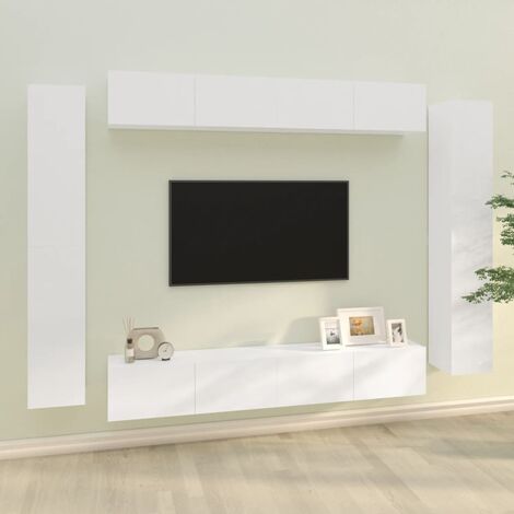 Unico Design Set Mobili Porta TV 8pz Bianco Lucido in Legno Multistrato 100x30x30  cm Magnifico it - Bianco91862