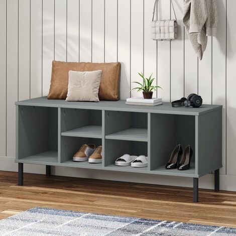 Unico Design Scarpiera Gambe Metallo Grigio 106x35x45cm Legno Massello OSLO  106x35x45 cm Magnifico it - Grigio19647