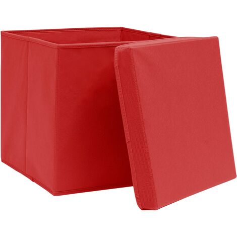 vidaXL Contenitori con Coperchi 10 pz 28x28x28 cm Rosso