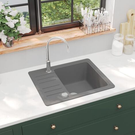 Lavandino cucina granito singolo con scolapiatti reversibile grigio