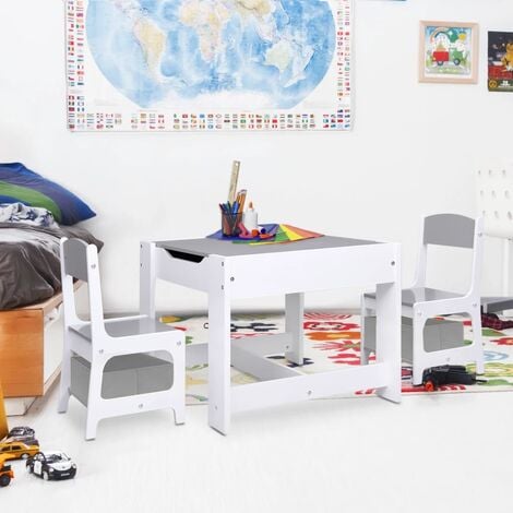 Set Tavolino con 2 Sedie per Bambini con Piano Lavagnetta Bianca