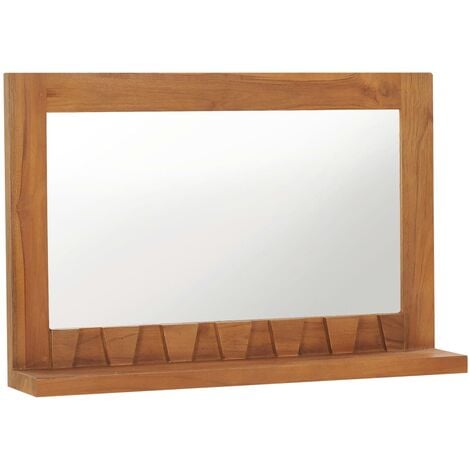 Unico Design Specchio da Parete con Mensola 60x12x40 cm in Massello di Teak  60x12x40 cm Magnifico