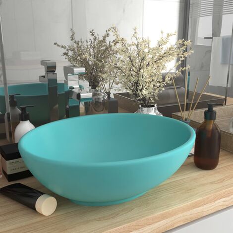 Unico Design Lavandino Lusso Ovale Verde Chiaro Opaco 40x33 cm in Ceramica  400x330x135 mm Magnifico it -