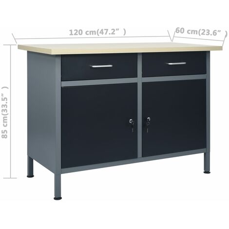 Unico Design Banco da Lavoro Nero 120x60x85 cm in Acciaio