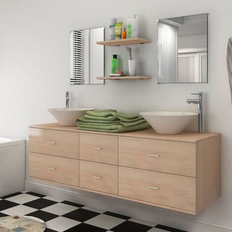 Unico Design Set Mobili da Bagno con Lavandino 7 pz Beige 150x45x45 cm Magnifico it - Beige31389