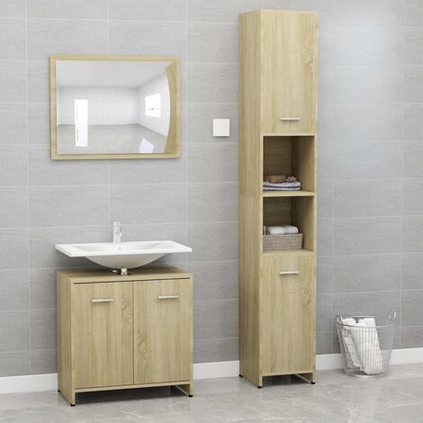 Set di mobili da bagno Beatrice antracite/rovere 3 pezzi