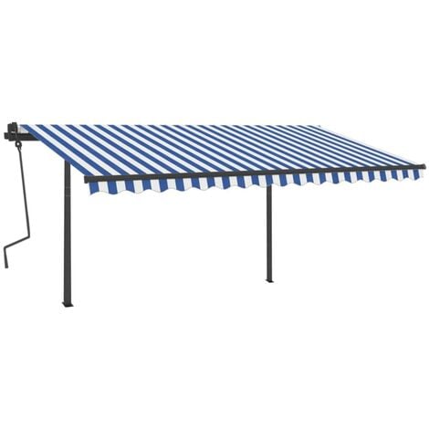 Unico Design Tenda da Sole Retrattile Automatica con Pali 4,5x3 m Blu  Bianca 450x300 cm