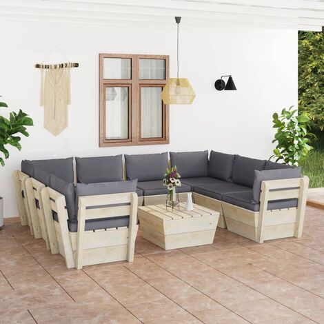 Unico Design Set Divani da Giardino su Pallet 9 pz con Cuscini Legno Abete  60x60x65 cm