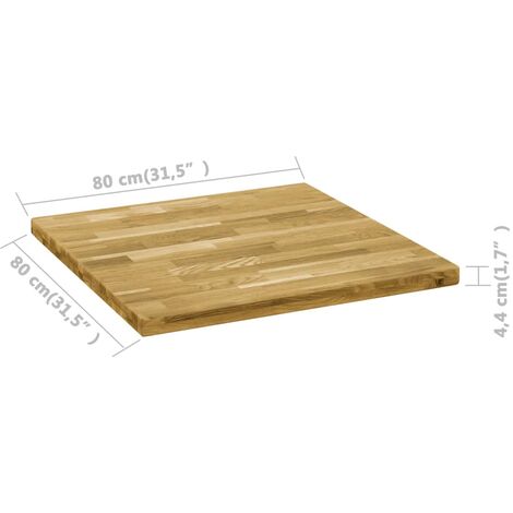 vidaXL Piano Tavolo Quadrato 80x80x2,5 cm Massello Rovere Non Trattato