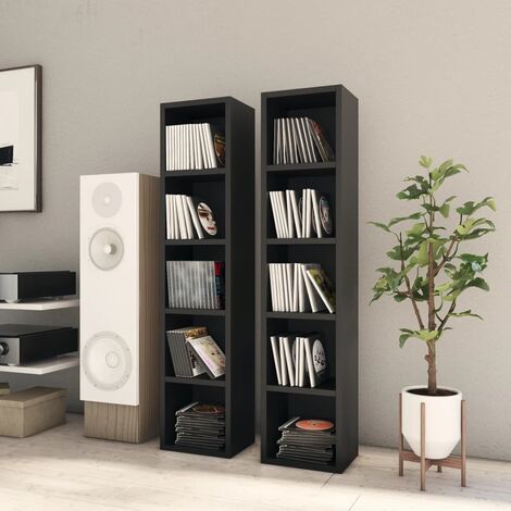 Scaffale libreria armadio porta CD con 30 scomparti con ripiani regolabili,  legno look faggio