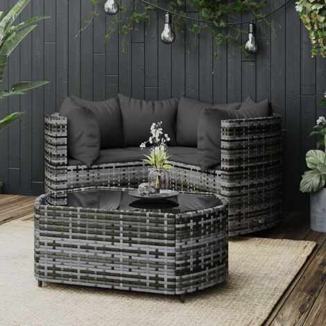 Unico Design Set Divani da Giardino 4 pz con Cuscini in Polyrattan Grigio  63x63x57,5 cm