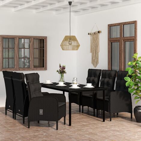 Unico Design Set da Pranzo da Giardino 7 pz con Cuscini Nero 200x100x74 cm  Magnifico it - Nero44891