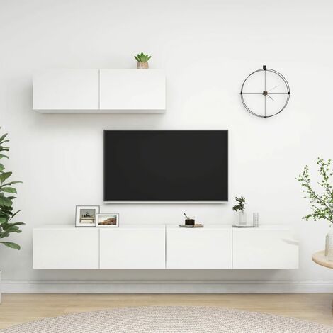 Unico Design Mobili Porta TV 3 pz Bianco Lucido in Truciolato 100x30x30 cm  Magnifico it - Bianco84299