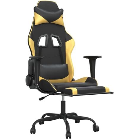 Unico Design Sedia da Gaming Massaggiante Poggiapiedi Nero e Oro Similpelle  66x56x(120,5x131) cm Magnifico