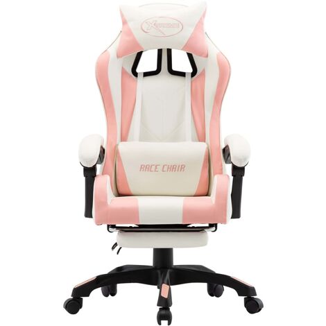 Unico Design Sedia da Gaming con Poggiapiedi Rosa e Bianca in Similpelle  64x65x(111,5-119)