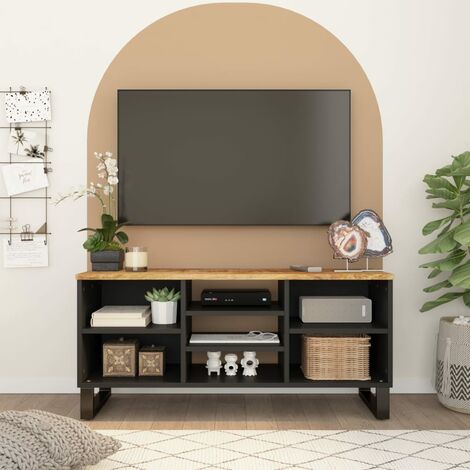 Mobile TV da 180 cm in stile industriale con venature del legno - Naturale