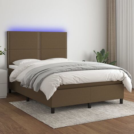 Unico Design Letto a Molle Materasso e LED Marrone Scuro 140x200 cm Tessuto  203x144x118/128 cm