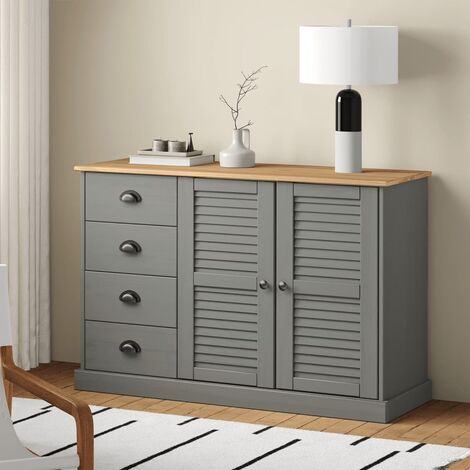 Unico Design Credenza Cassetti VIGO 113x40x75 cm Legno Massello Pino Grigio  113x40x75 cm Magnifico it - Grigio72299