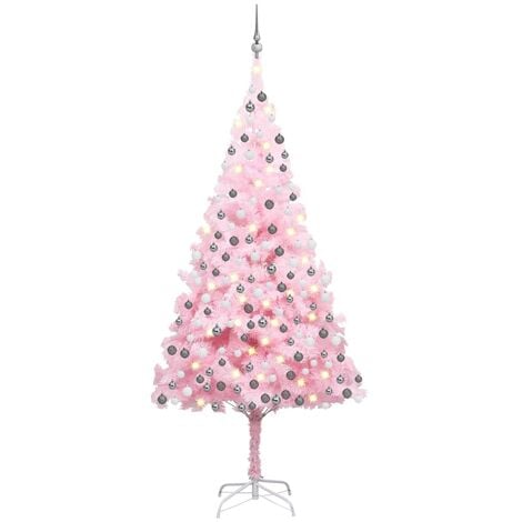 Set Albero di Natale Slim con LED e Palline Rosa 210 cm PVC