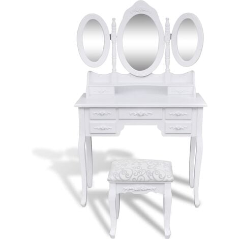 Unico Design Tavolo da Trucco con Sgabello e 3 Specchi Bianco 90x39x147 cm  Magnifico it - Bianco57988