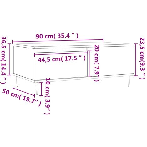 Unico Design Tavolino da Salotto Rovere Marrone 90x50x36,5 cm in Multistrato  90x50x36,5 cm Magnifico