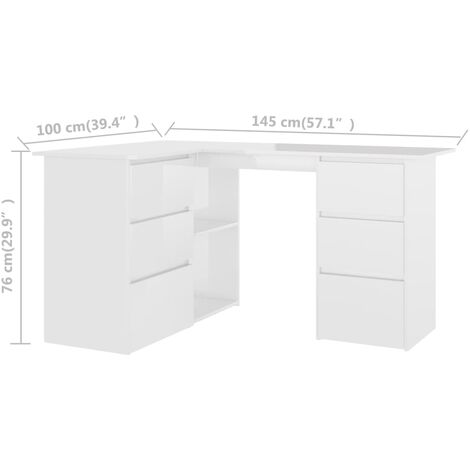 VidaXL Scrivania ad Angolo Bianco Lucido 145x100x76 cm in Truciolato