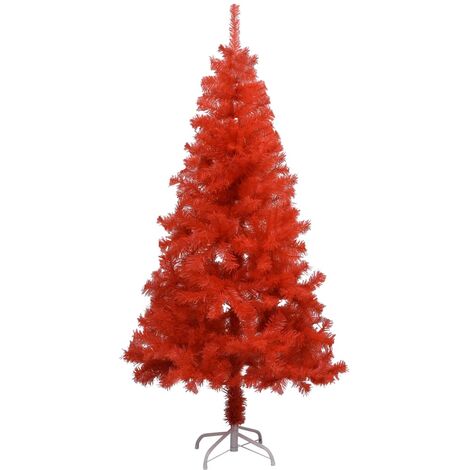 150 x 75 cm Set Albero Natale Artificiale con LED e Palline Rosso 150cm PVC  MAISON