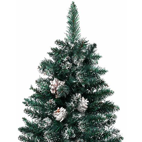 180 x 72 cm Albero di Natale Sottile con Legno Vero e Neve Verde 180 cm