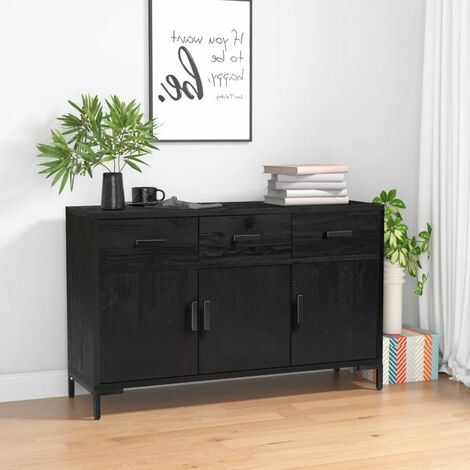 Unico Design Credenza Nera 110x35x70 cm Legno Massello di Pino