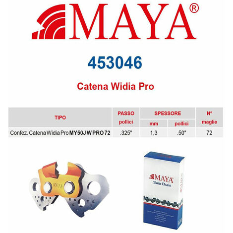 Catena motosega confezionata in Widia PRO .325" 1.3 mm - .050" 72 maglie con antirimbalzo - 453046
