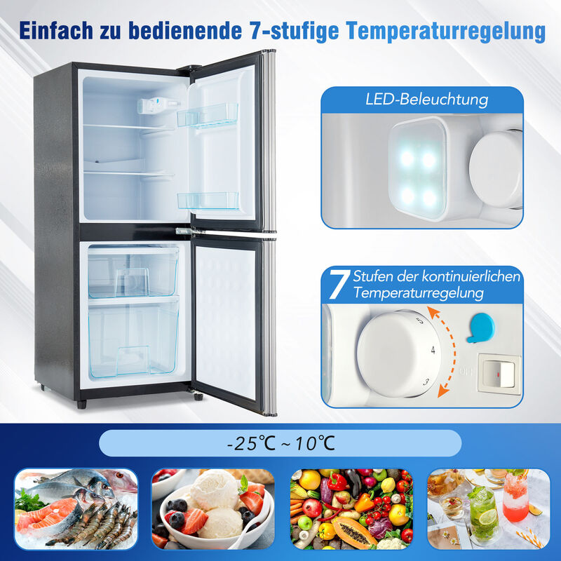 Kühlschrank 106L Gefrierkombination 106W Kühlschrank und  Sterne-Gefrierschrank, 7 Temperatureinstellungen, bis 45 dB, LED-Beleuchtung,  Silber
