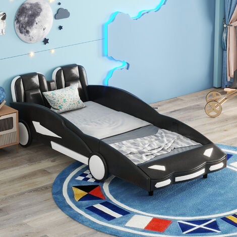 Autobett 90 x 200 cm Kinderbett mit Rennwagen-Design und Lattenrost,  Auto-Modellbetten, Schwarz