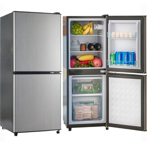 Kühlschrank 106L Gefrierkombination 106W Kühlschrank und Sterne- Gefrierschrank, 7 Temperatureinstellungen, bis 45 dB, LED-Beleuchtung,  Silber