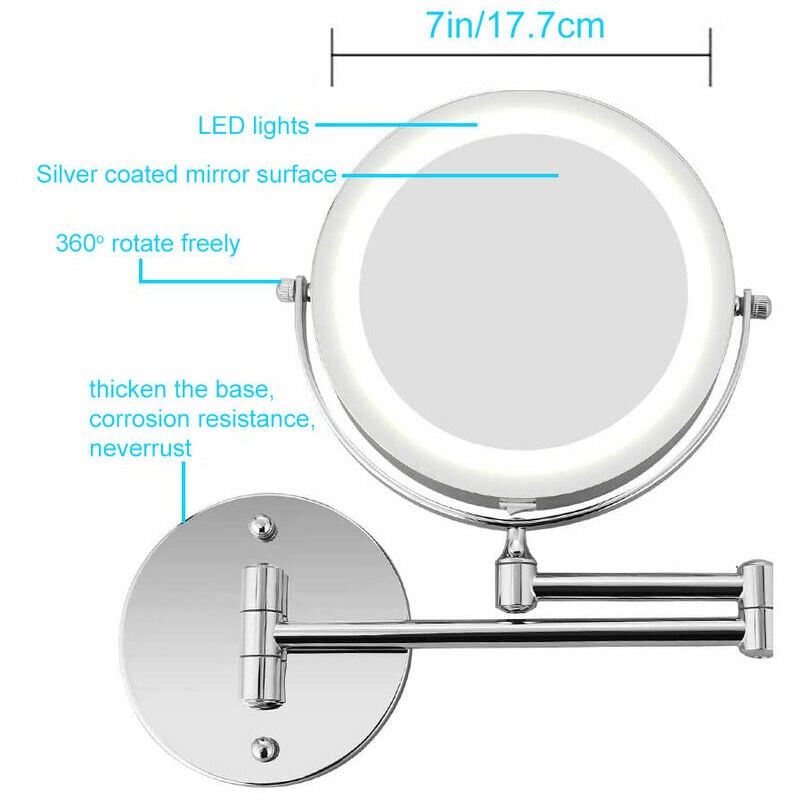 7inch LED Maquillage Miroir avec Lumière 360 degrés Rotatif Double Face  Miroir Éclairé Portable Loupe Vanity Miroir