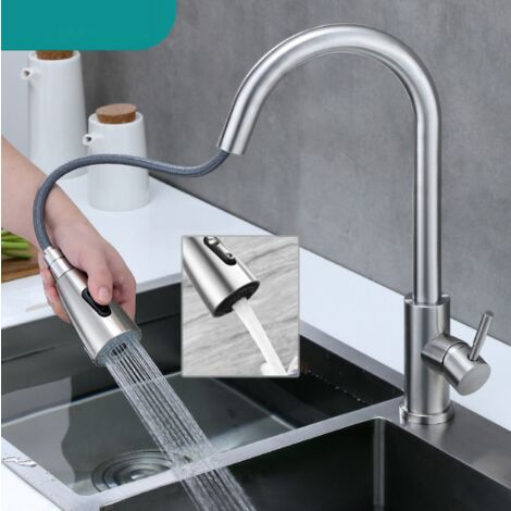 Robinet de Cuisine, Mitigeur Cuisine Rotatif à 360° avec Douchette Extractible, 3 Modes de Pulvérisation Mitigeur d'évier, Acier Inoxydable, Noir